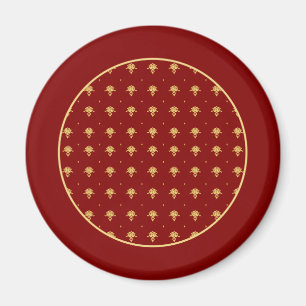 Aimant Rouge de luxe et motif vintage de damassé d'or