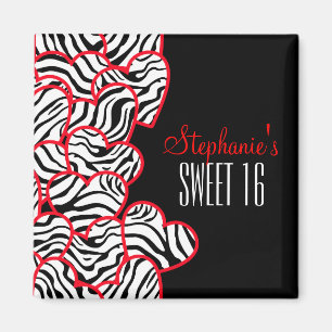 Aimant Rouge doux élégant 16 Zebra Heart Design Nom