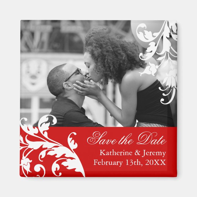 Aimant Rouge Enregistrer l'aimant Mariage de date (Devant)
