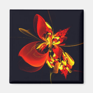 Aimant Rouge Jaune Floral Moderne Résumé Modèle Art #10