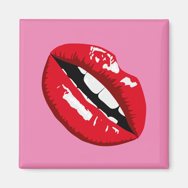 Aimant rouge lèvres baiser rétro 80's design fridge aiman (Devant)