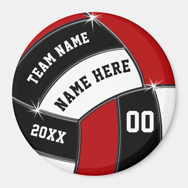 Aimant Rouge, Noir, Blanc, Cadeaux d'équipe de volley-bal (Devant)