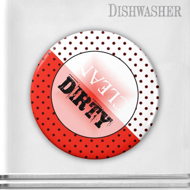 Aimant Rouge noir blanc élégant rétro lave-vaisselle Magn (Dishwasher magnet featuring an elegant red, black and white design with polka dots.)