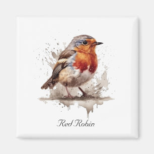 Aimant Rouge rouge de l'oiseau mignon en aquarelle