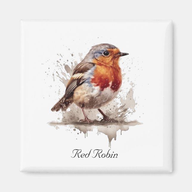 Aimant Rouge rouge de l'oiseau mignon en aquarelle (Devant)