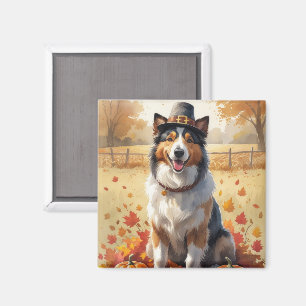 Aimant Rough Collie en automne Feuille d'art de remerciem