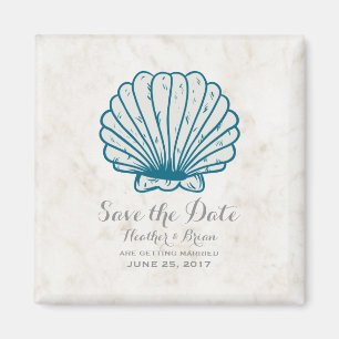 Aimant Royal Blue Rustic Seashell Enregistrer la date