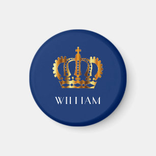 Aimant Royal Gold Couronne Nom personnalisé Bleu