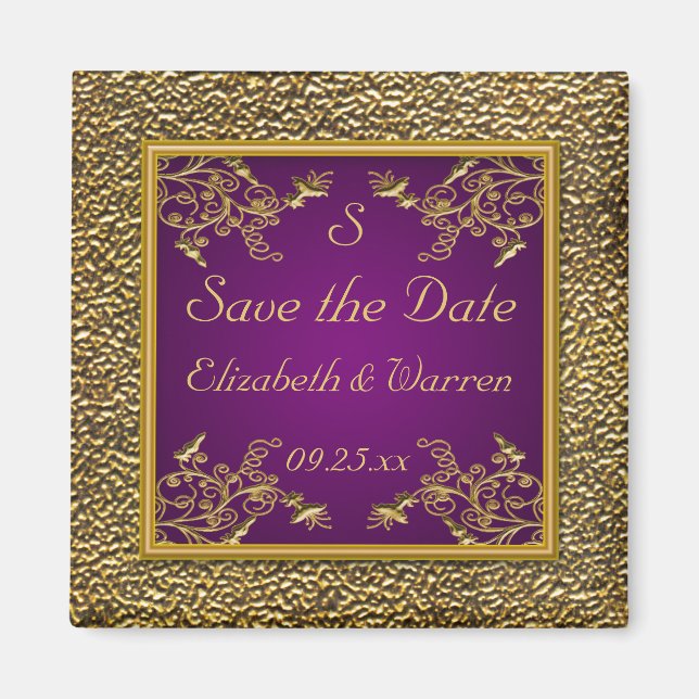 Aimant Royal Purple and Gold Floral Enregistrer l'aimant  (Devant)