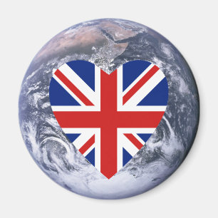 Aimant Royaume-Uni Drapeau Coeur sur la planète Terre