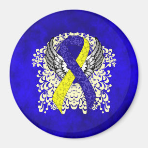 Aimant Ruban de sensibilisation bleu et jaune avec ailes