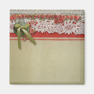 Aimant Rubans Antique Rose Lace Rustique Rouge Victorien 