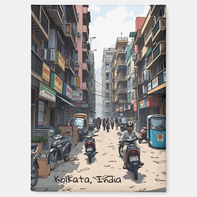 Aimant Rue animée du centre de Kolkata, Inde (Recto)