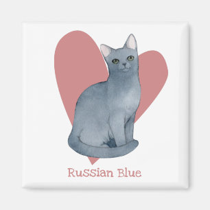 Aimant Russe Bleu Chat Aquarelle Kitty Coeur rose