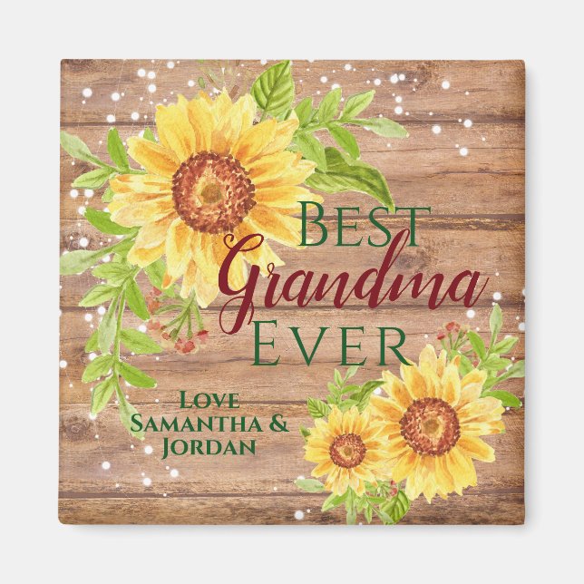 Aimant Russe Meilleure grand-mère jamais floral tournesol (Devant)
