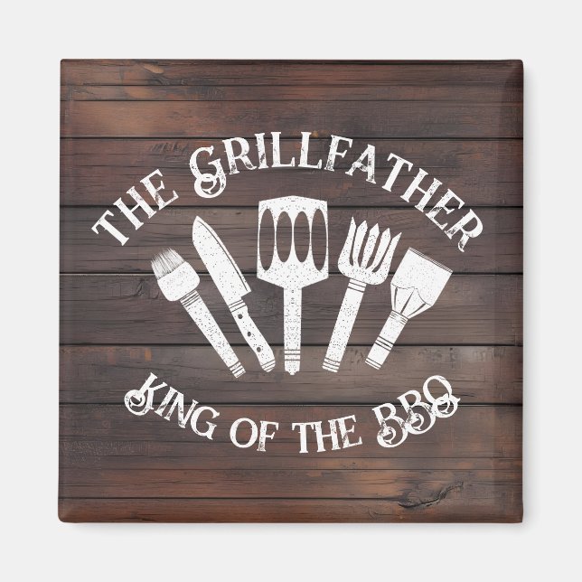 Aimant Rustique "Le Grillfather : Drôle cadeau barbecue (Devant)