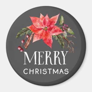 Aimant Rustique Poinsettia Wreath Joyeux Noël