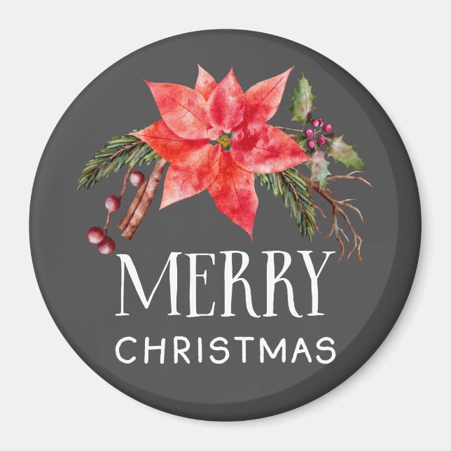 Aimant Rustique Poinsettia Wreath Joyeux Noël (Devant)