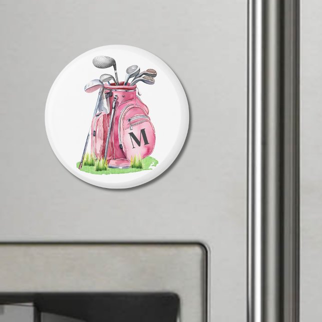 Aimant Sac de golf de Monogramme rose (Pink Monogram Golf Bag magnet)