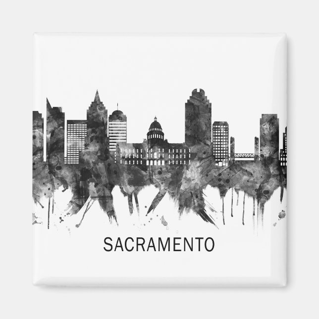 Aimant Sacramento California Skyline BW (Devant)