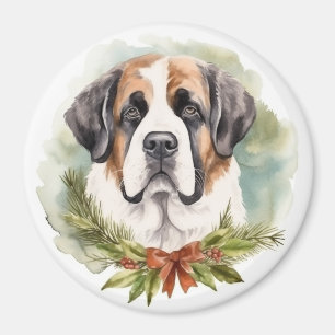 Aimant Saint Bernard Christmas Wreath Festive Pup