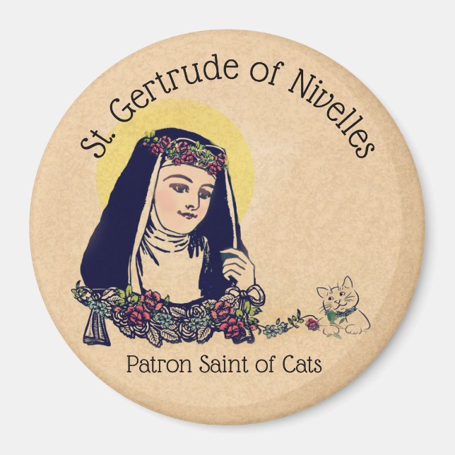 Aimant Saint Gertrude de Nivelles Patron Saint des Chats (Devant)