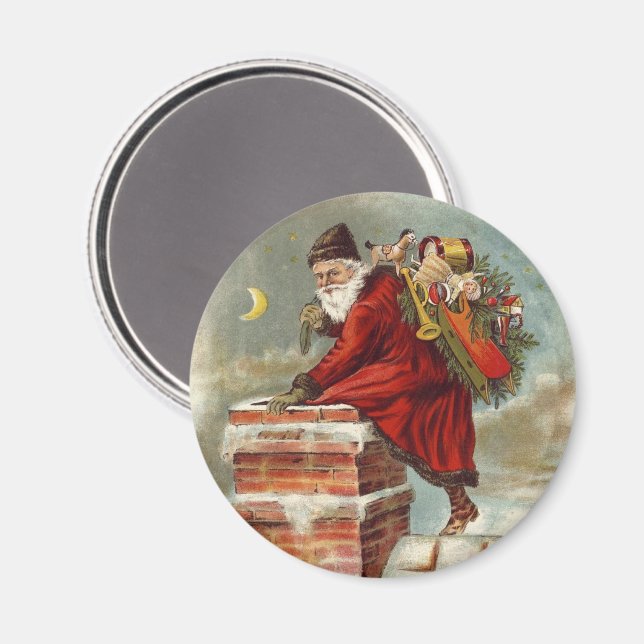 Aimant Saint Nicolas victorien de Noël sur le toit (Recto/Verso)
