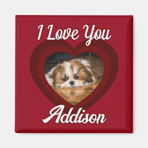Aimant Saint-Valentin amour de chien de coeur Nom photo p