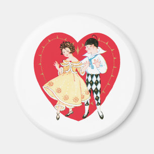 Aimant Saint Valentin, Arlequin Vintage et Coeur