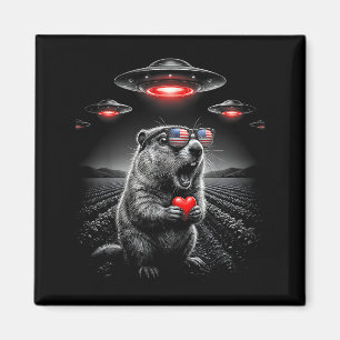 Aimant Saint-Valentin drôle de selfie de marmotte d'alien
