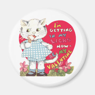 Aimant Saint-Valentin Rétro Vintage Chat Mangeant une Crè