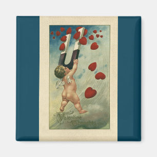 Aimant Saint-Valentin vintage, Chérubin avec des cœurs ma