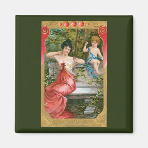 Aimant Saint-Valentin vintage, Dame victorienne avec Chér