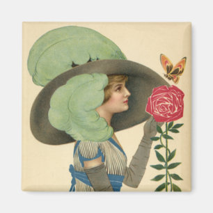 Aimant Saint-Valentin vintage, Papillon Rose rouge dame