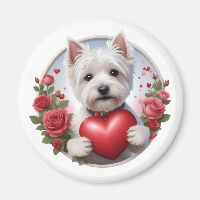 Aimant Saint Valentin Westie avec coeur (Devant)