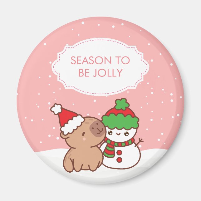 Aimant Saison Capybara Et Snowman D'Être Jolly Mets Noël (Devant)