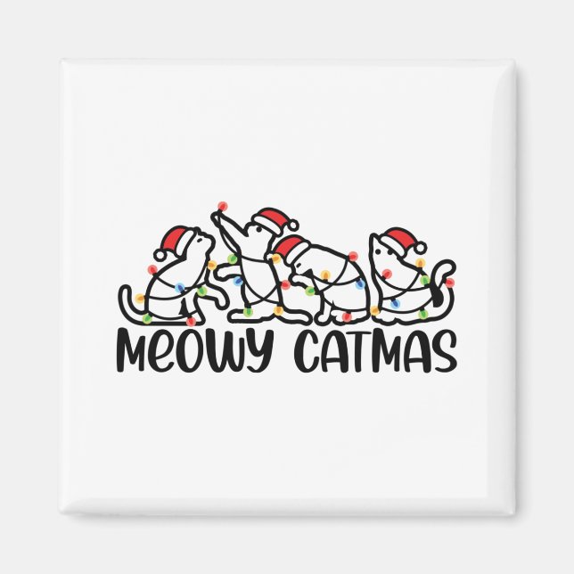 Aimant Saison de Noël de Meowy Catmas Funny Père Noël Cat (Devant)