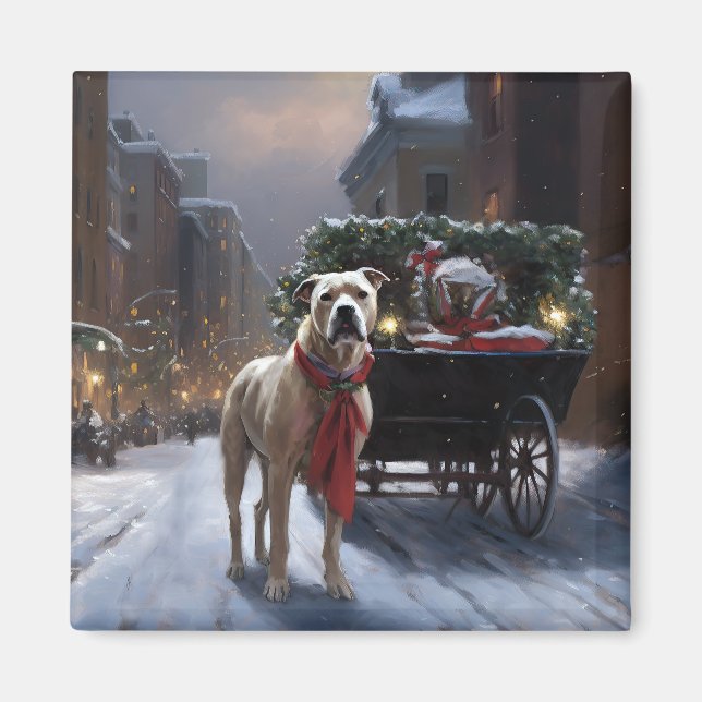 Aimant Saison de Noël du American Staffordshire (Devant)