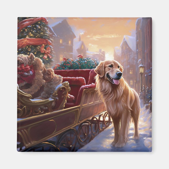 Aimant Saison de Noël Golden Retriever (Devant)