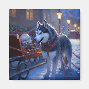 Aimant Saison de Noël Sibérienne Husky