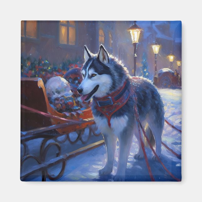 Aimant Saison de Noël Sibérienne Husky (Devant)