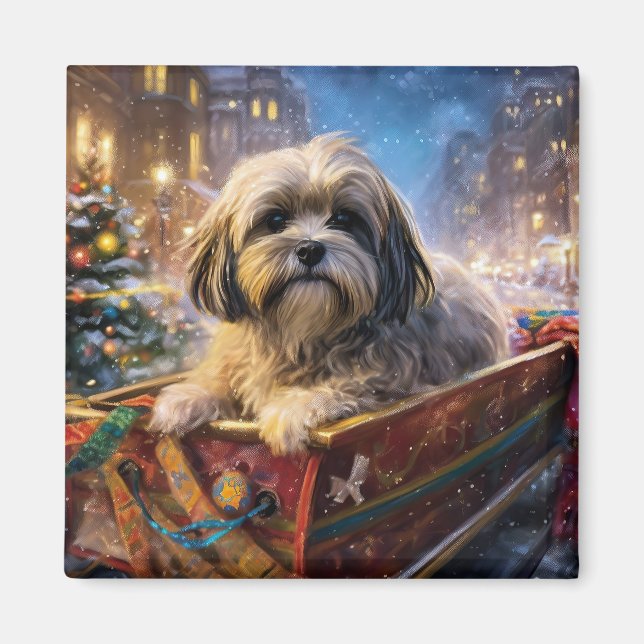 Aimant Saison Festive de Noël de Lhasa Apso (Devant)