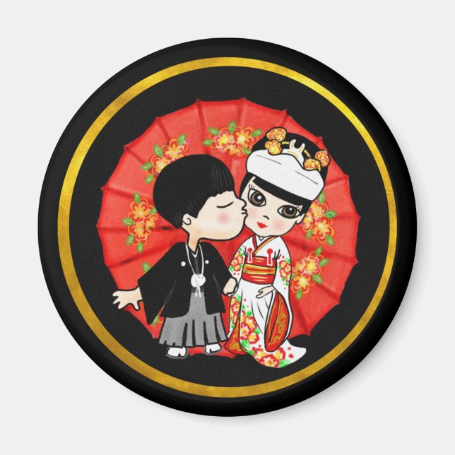 Aimant Salle de mariée japonaise Mariage - Cartoon mignon (Devant)