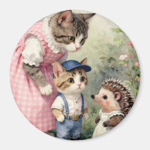 Aimant Salutations du premier jour - Chat et hérisson