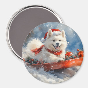 Aimant Samoyé Chien dans la boue Laisser il neige Noël