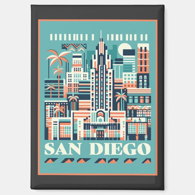 Aimant San Diego California Art Déco (Recto)