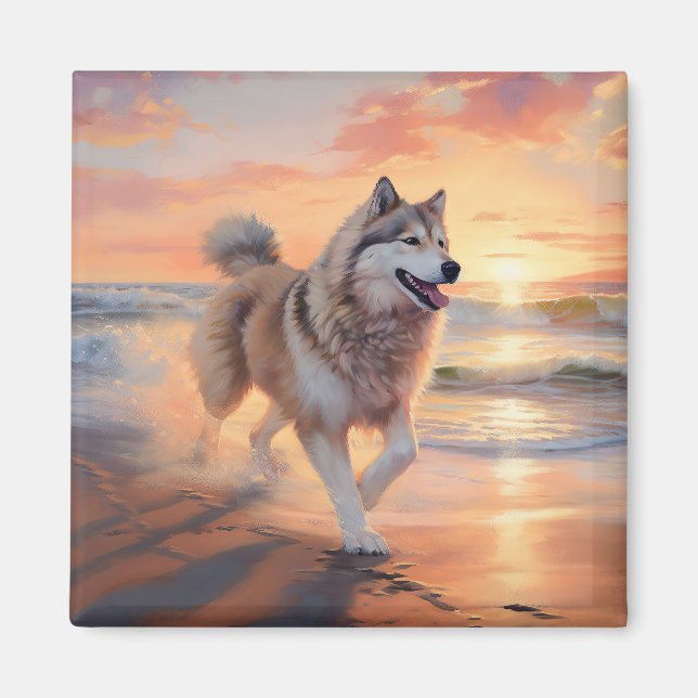 Aimant Sandy Paws Alaskan Malamute Chien sur le coucher d (Devant)