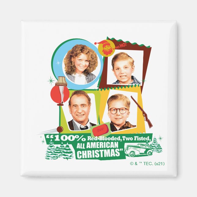 Aimant Sanglé Rouge, Deux Fêtes, Tous Noël Américain (Devant)