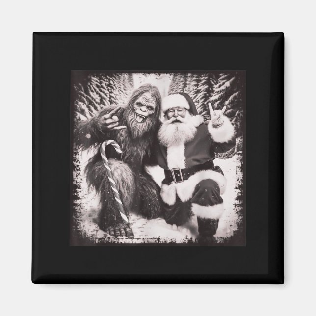 Aimant Santa Claus And Sasquatch Bigfoot Funny Joyful Sno (Devant)