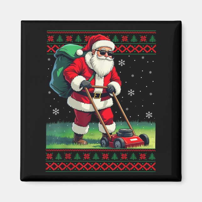 Aimant Santa Claus Mowing Lawn Ugly Christmas Holiday Boy (Devant)